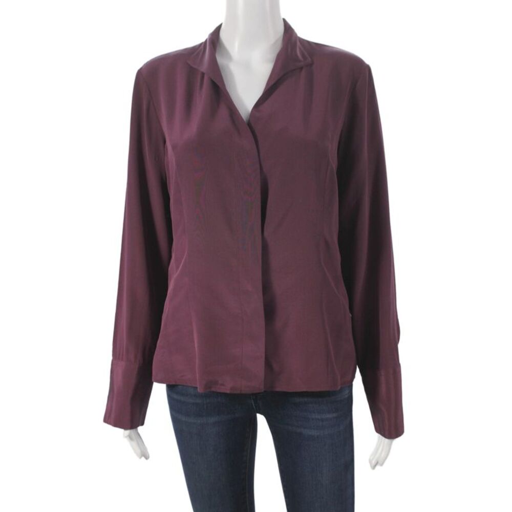 Van Laack Women Purple Silk Collared Button Long Sleeve Blouse Size 40